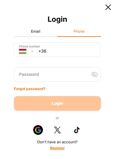 Hitnspin bejelentkezési űrlap telefonszámmal